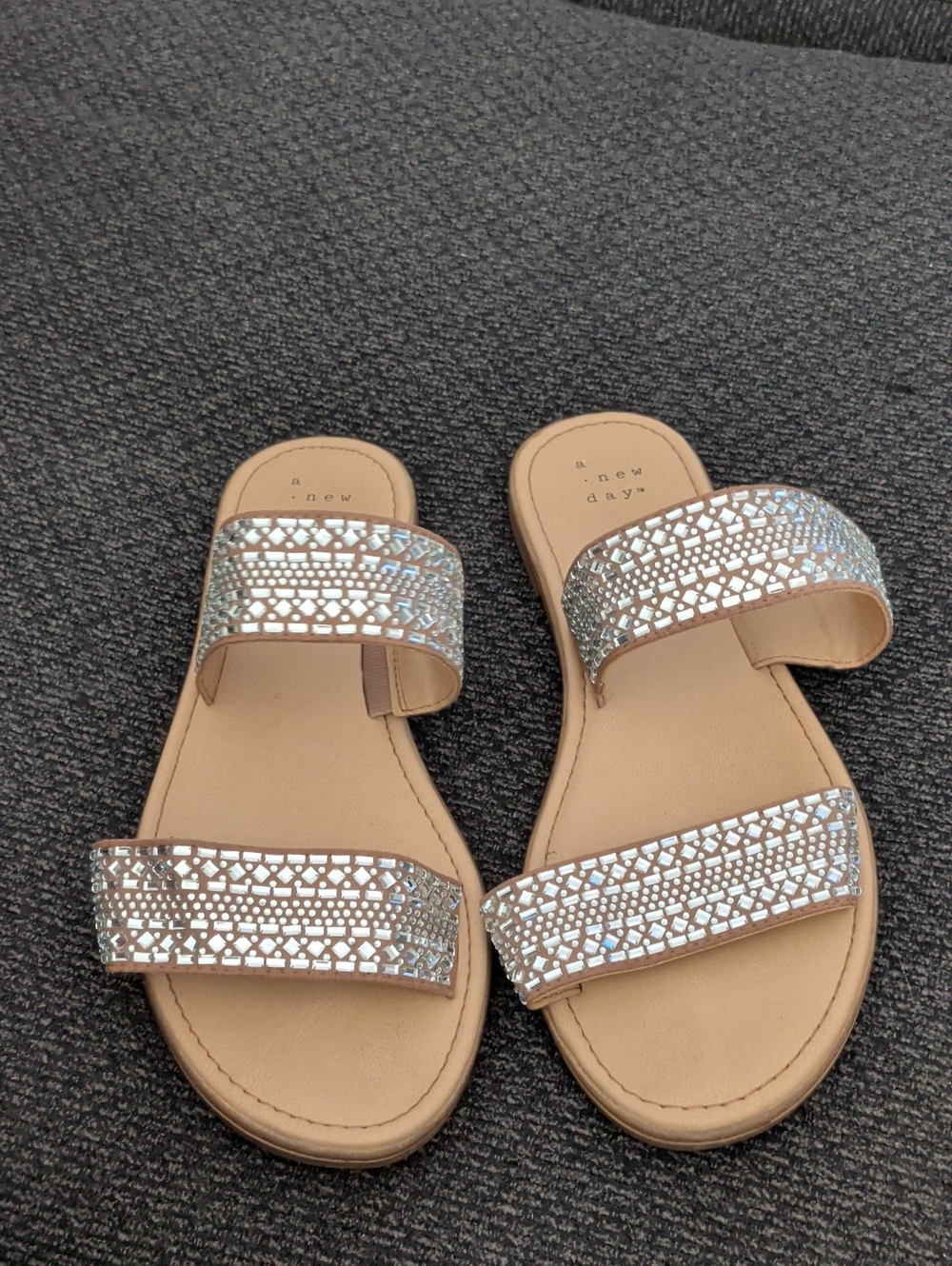 a new day Silver Crystal Double-Strap Slide Sandals
